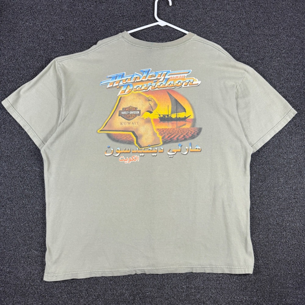 Vintage 2003 Harley-Davidson Kuwait T-Shirt Men's 3XL Green Ride Free USA Made